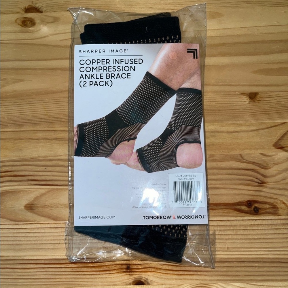 Copper infused compression ankle brace 2 pack. Sharper image size medium.